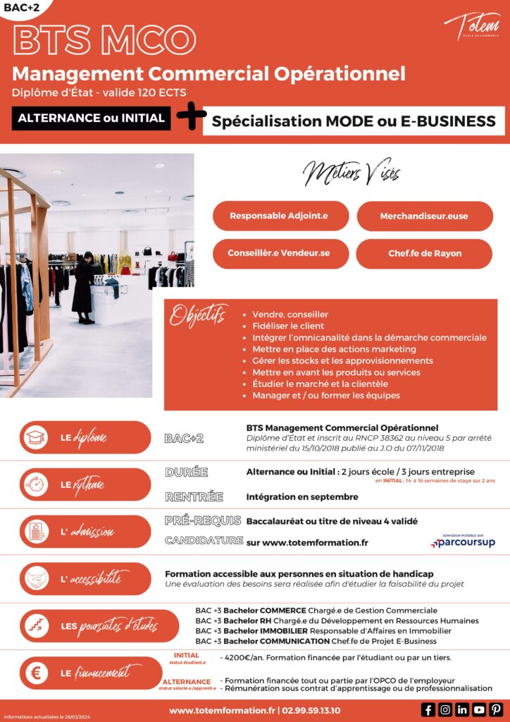 Plaquette BTS MCO réalisée par Totem Formation