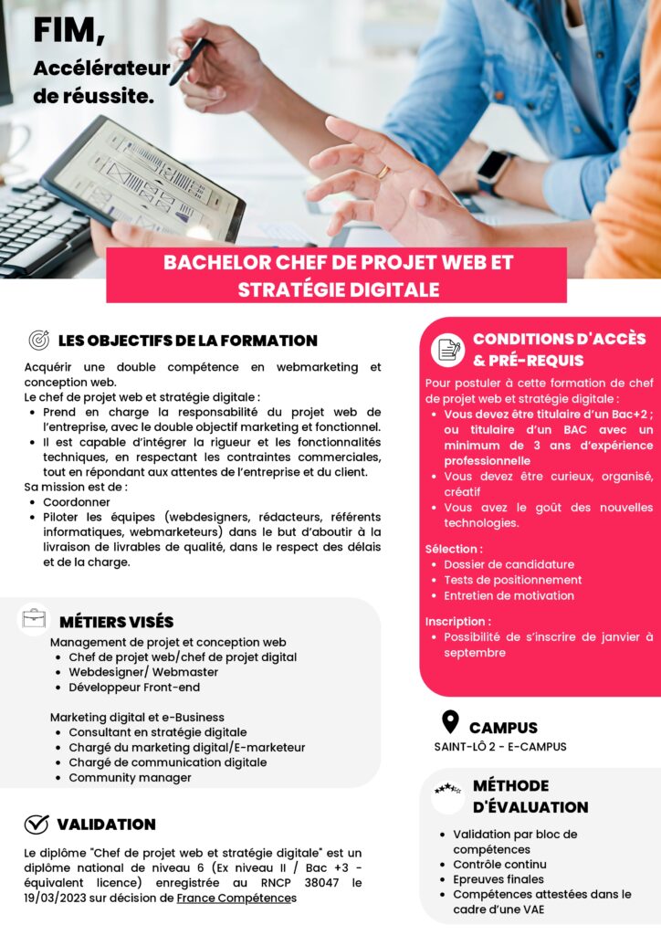 fiche formation Bachelor Chef de projet web et strategie digitale fim cci formation