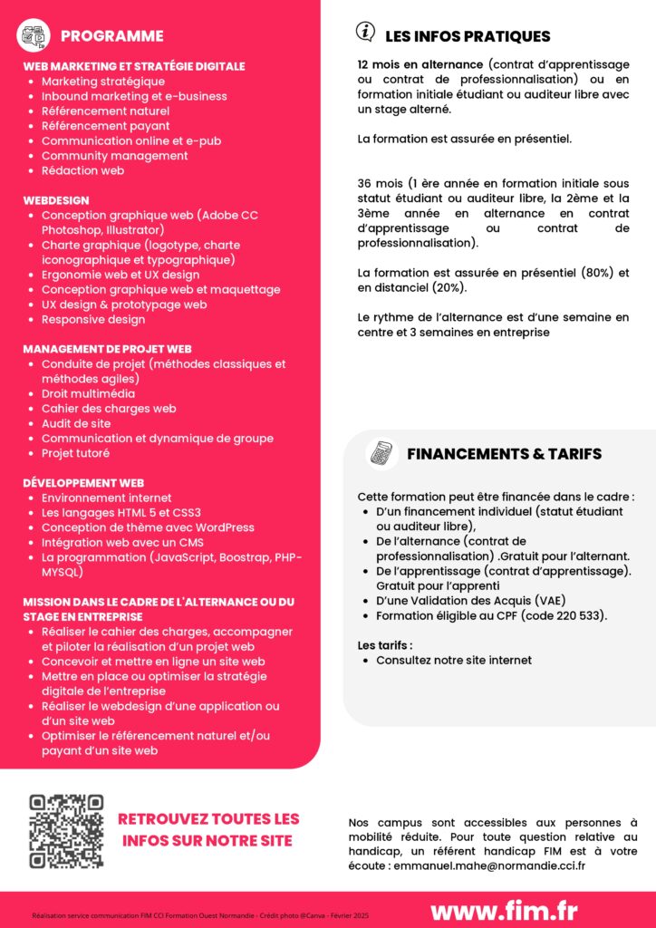 fiche formation Bachelor Chef de projet web et strategie digitale fim cci formation